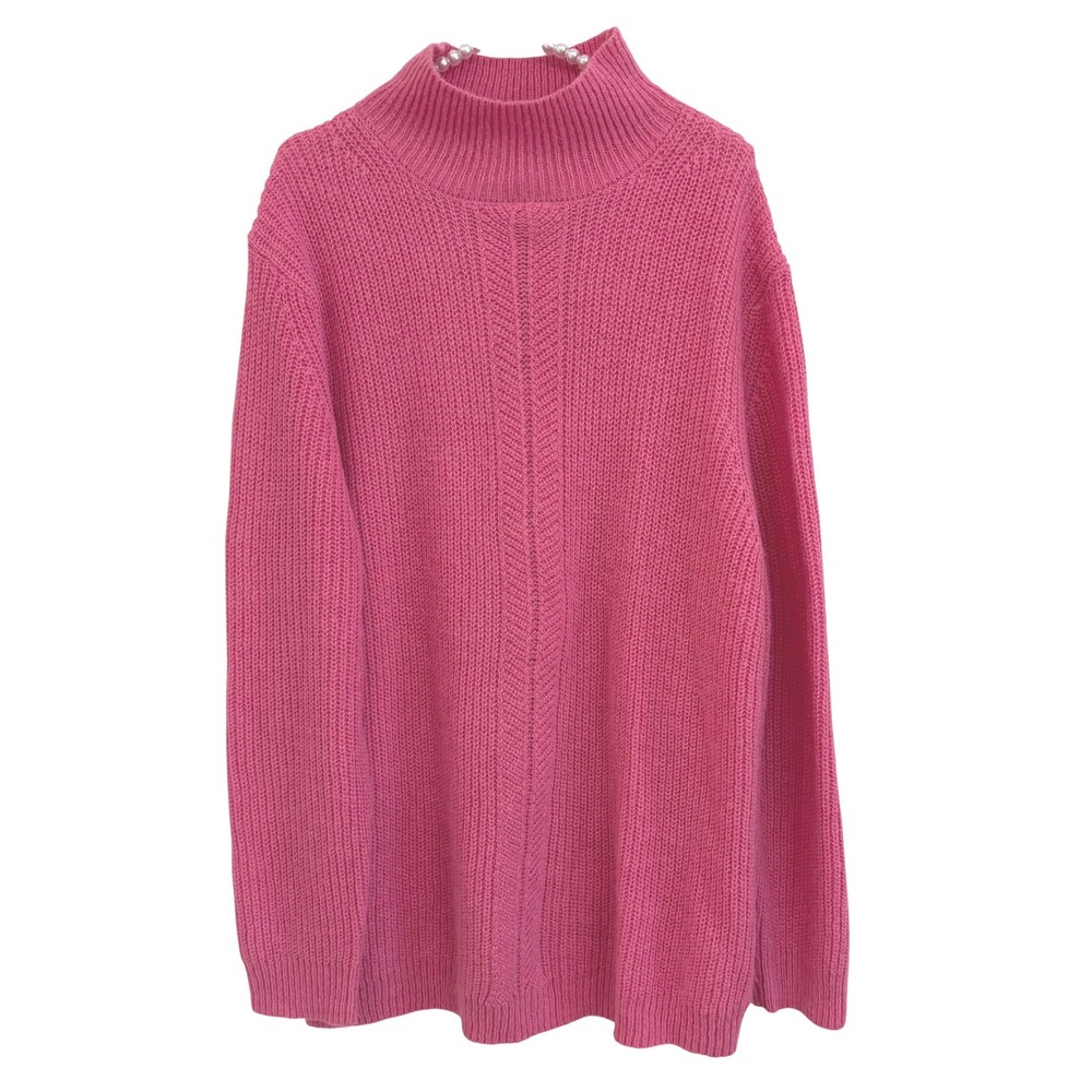 Jack + Avery Pink Oversized Chunky Knit Turtleneck Sweater Size XL Wool Mohair
